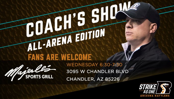 ArizonaRattlers's tweet photo. All-Arena edition featuring four 2016 All-Arena players! 
Head to @MajerlesGrill in Chandler for @CoachKGuy 's show. https://t.co/orpl3G5cf9