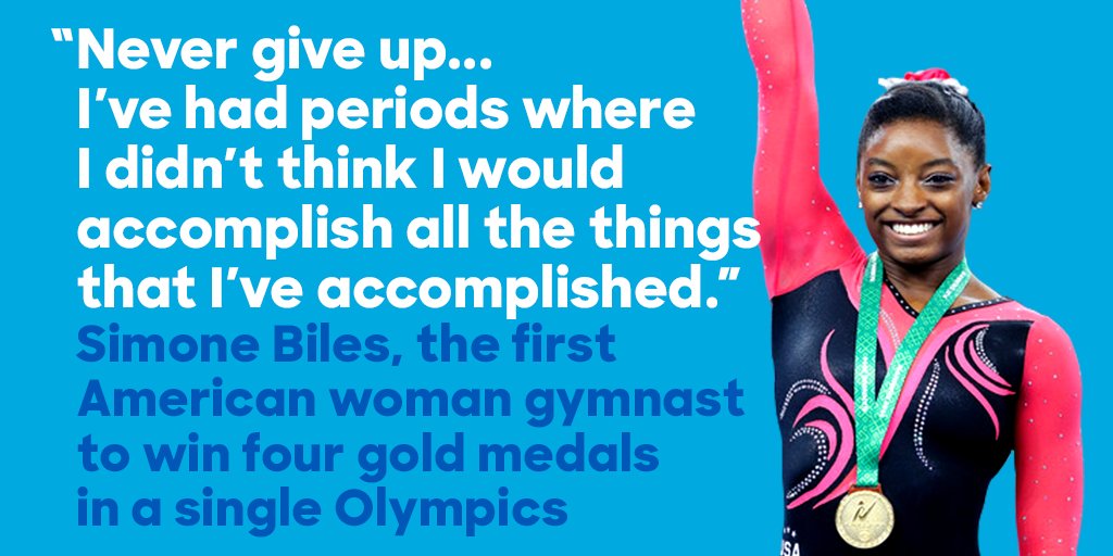 HillaryClinton's tweet image. Today, @Simone_Biles landed a spot in history as the first woman from @USAGym to win 4 golds. Well done, Simone!