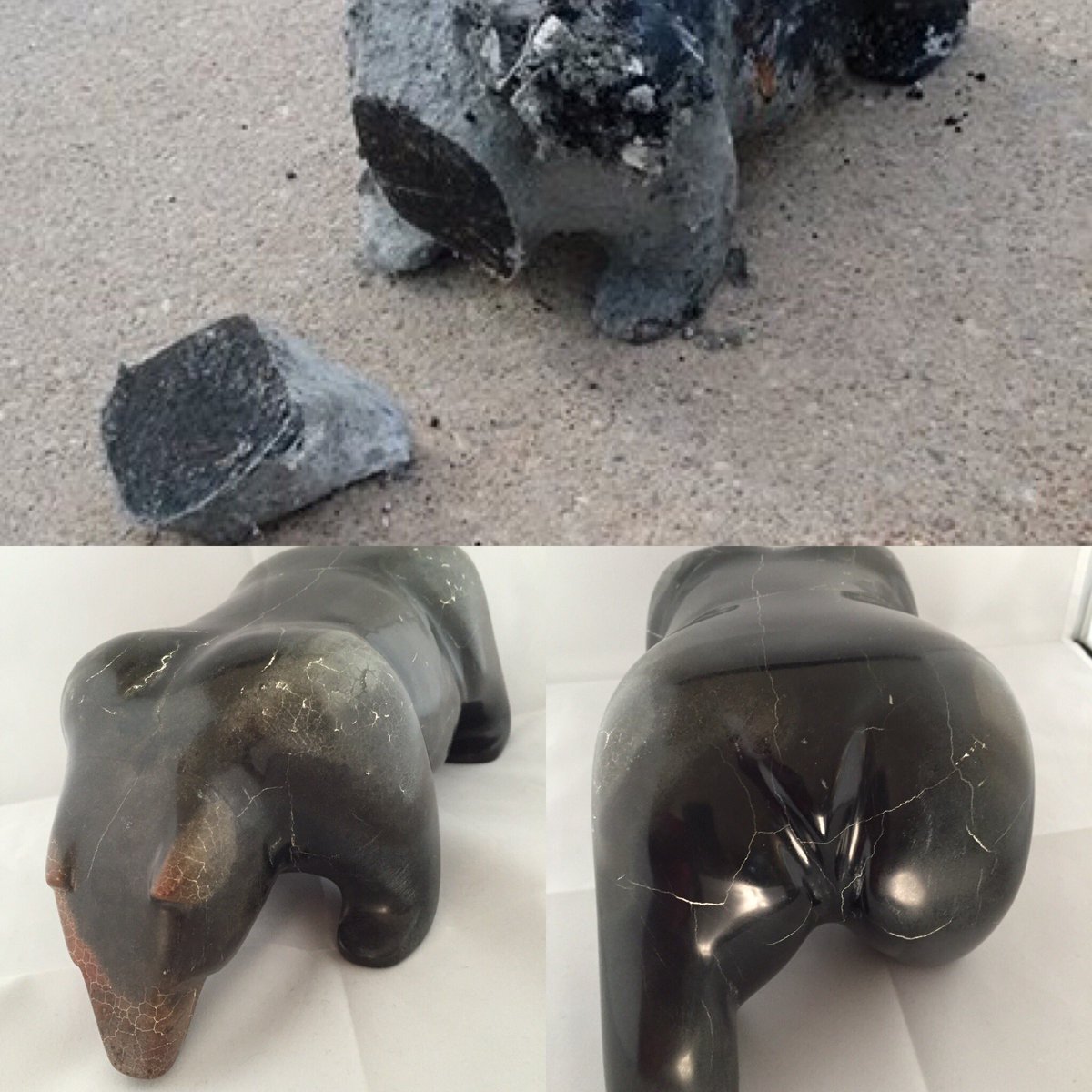 The repairs to my friend's bear are finished #stonecarving #challengeaccepted #survivorbear #yegarts #firebear