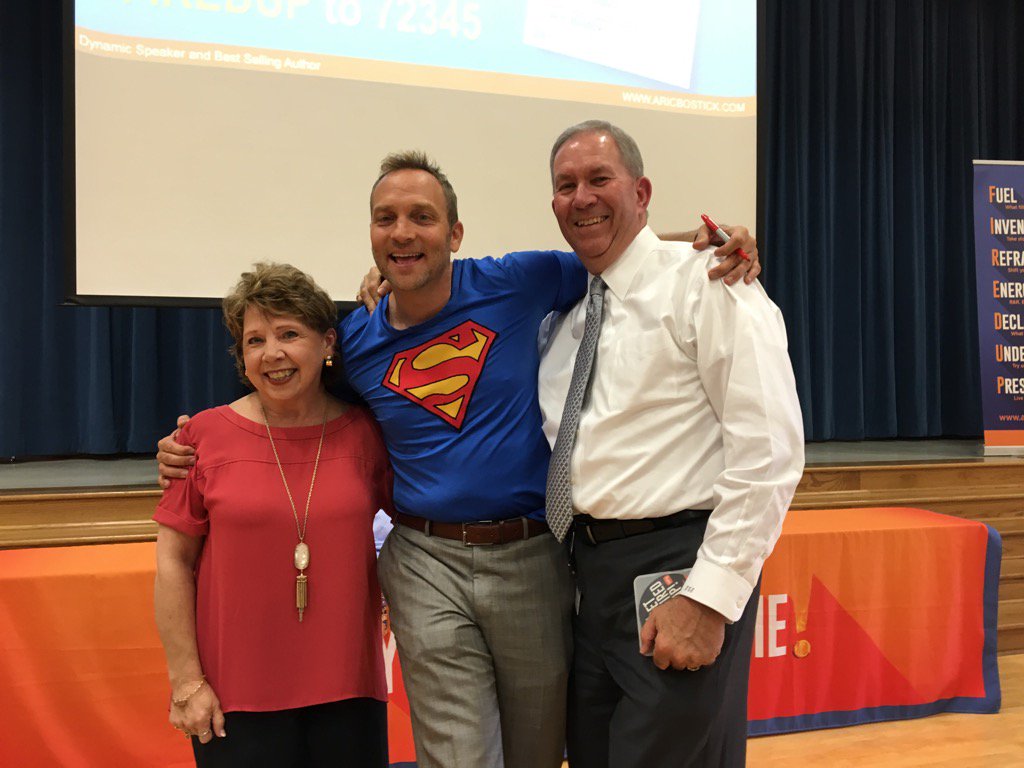 Fred and Patti Shafer welcome Aric Bostick to Shafer Elementary.  Great message to our staff! #FPSEuknights
