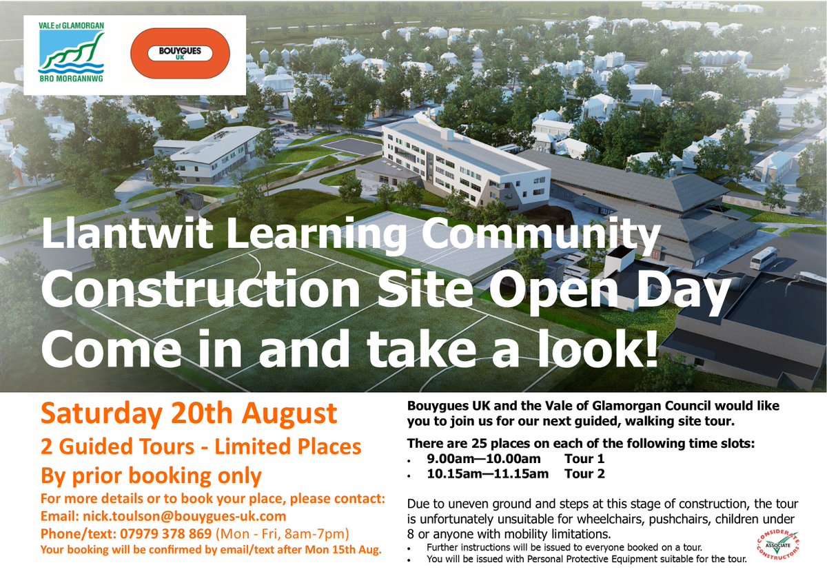ToulsonNick's tweet photo. @ysgolyddraig Llantwit Learning Community Guided Tours Sat 20th August. Book a place: nick.toulson@bouygues-uk.com https://t.co/jc681JYjeG