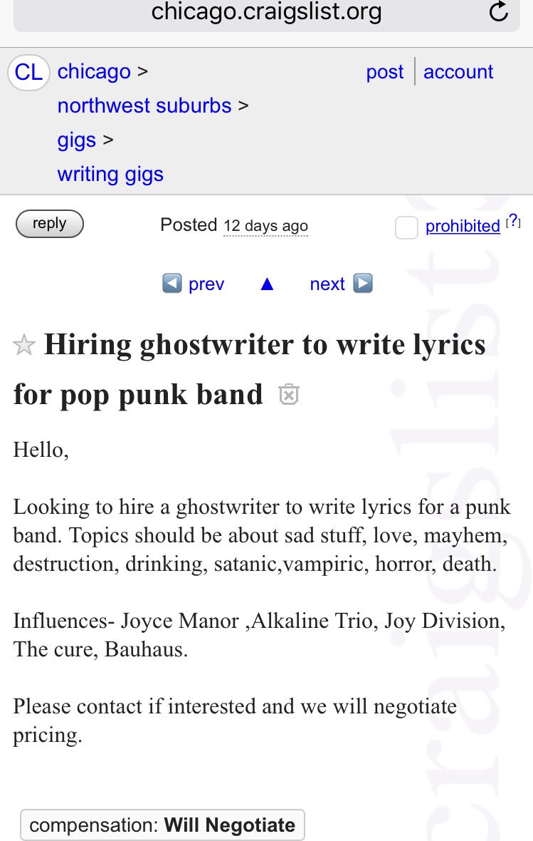 Riot Fest On Twitter Hiring Ghostwriter To Write Lyrics For Pop