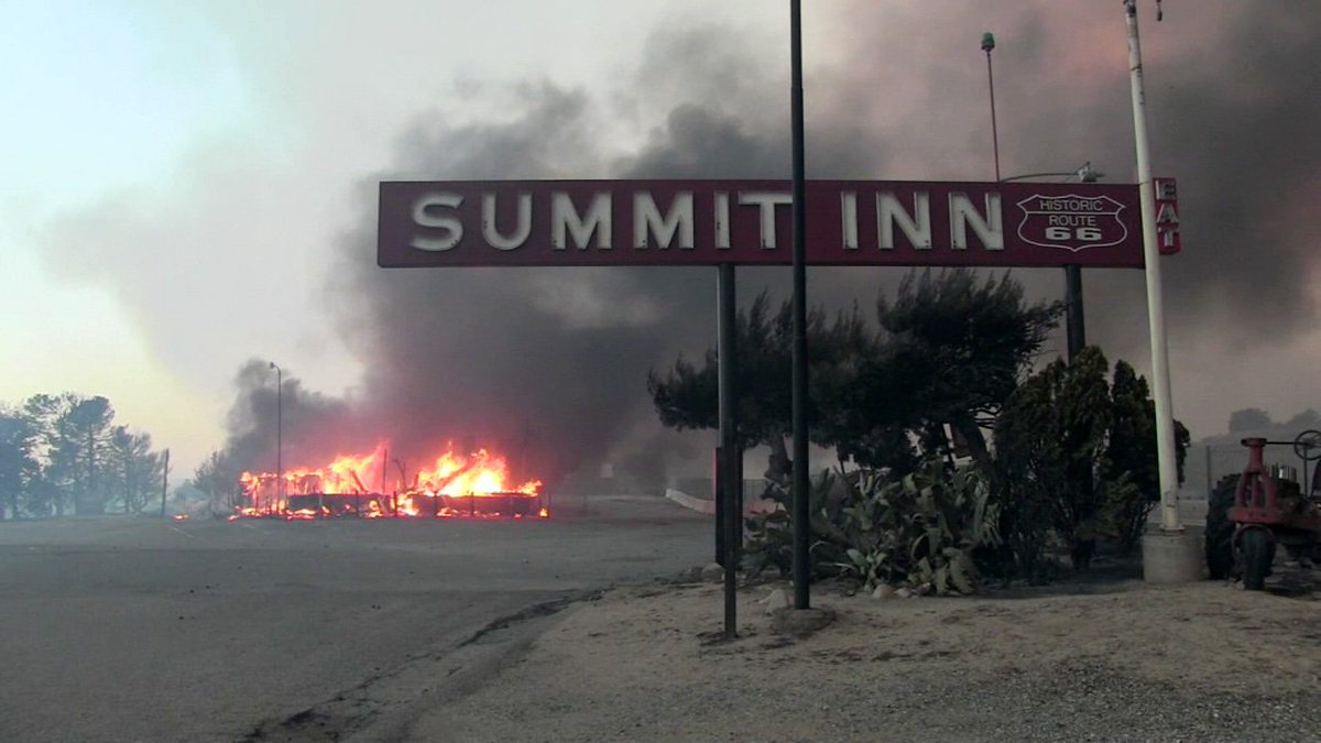 ABC7's tweet photo. Summit Inn, historic Route 66 diner, destroyed in #BlueCutFire https://t.co/hc7JneyUMW https://t.co/LuzqfRIIcB