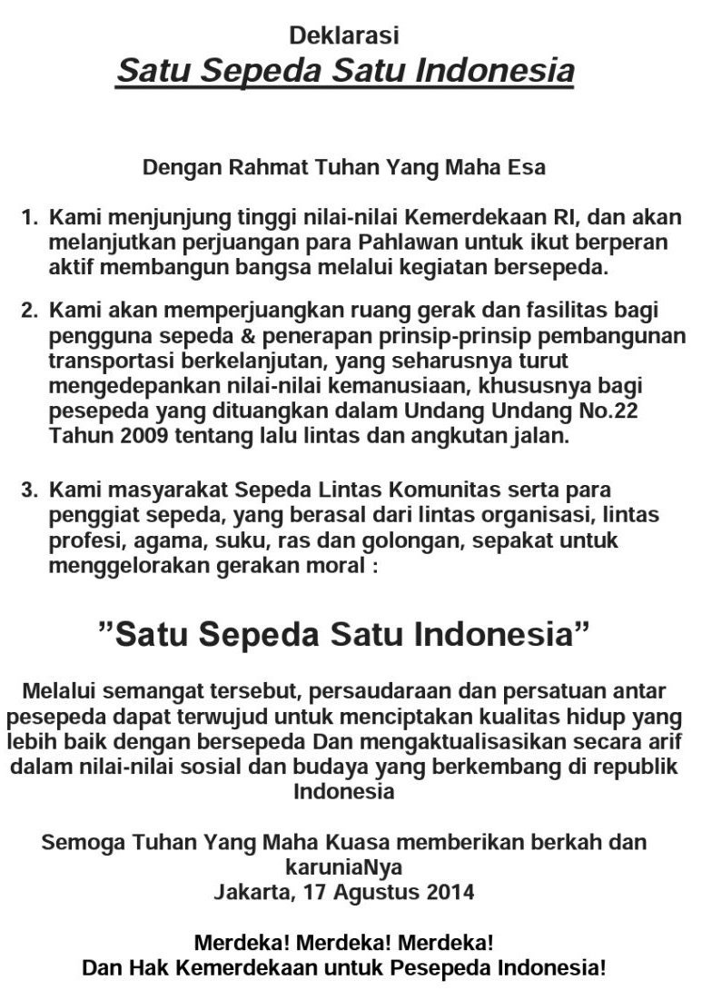 Deklarasi "1 Sepeda 1 Indonesia" saat UB Lintas Komunitas Sepeda Indonesia 17-08-2016 <a href="/B2WIndonesia/">Bike2Work Indonesia</a> <a href="/joeyakarta/">Elanto Wijoyono</a>