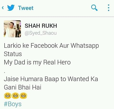 Alenrajpoot's tweet photo. #Larkio Ke #Facebook Aur Whatsapp status
#My.Dad Is My Real Hero👌✌
#Jaise humara #Baap #Wanted ka #Ganni bhai Hi👌😂😂 https://t.co/twBpW6snkv