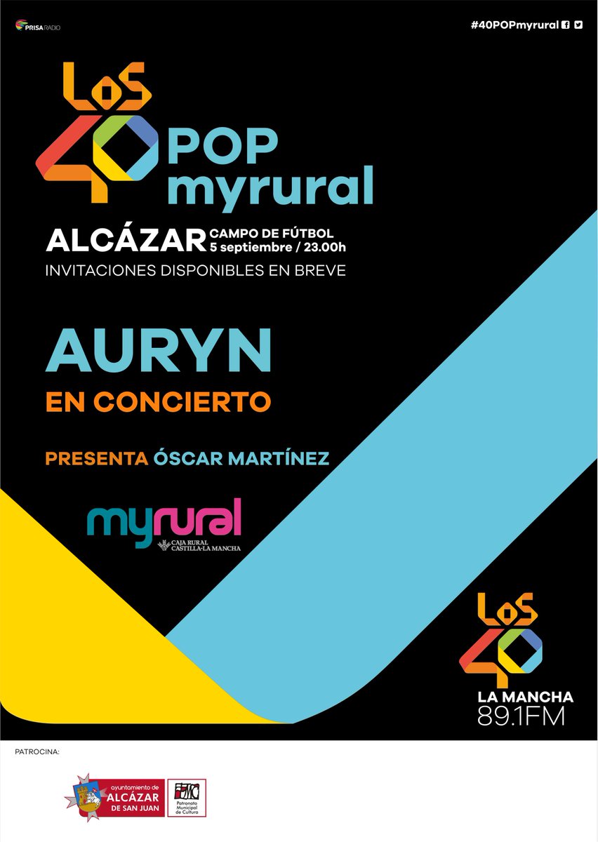 LOS40CLM's tweet photo. CONFIRMADO @AurynOficial en concierto #40POPmyrural 05/09 Alcázar de San Juan - CR #InvitacionesDisponiblesEnBreve https://t.co/ahQ7Um27rg