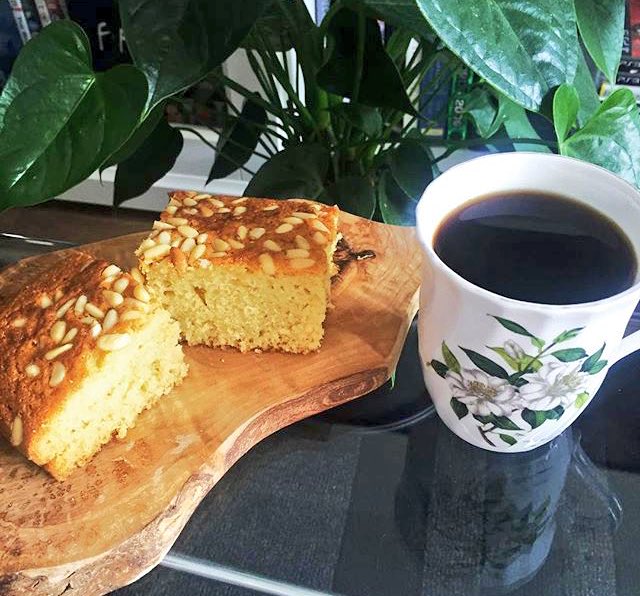 PlantKitchen's tweet photo. Sometimes you just need some #cake &amp;I #coffee in your life. #homemade #oliveoil &amp; #pinenut cake with coffee. #vegab https://t.co/eRrCDajtpi