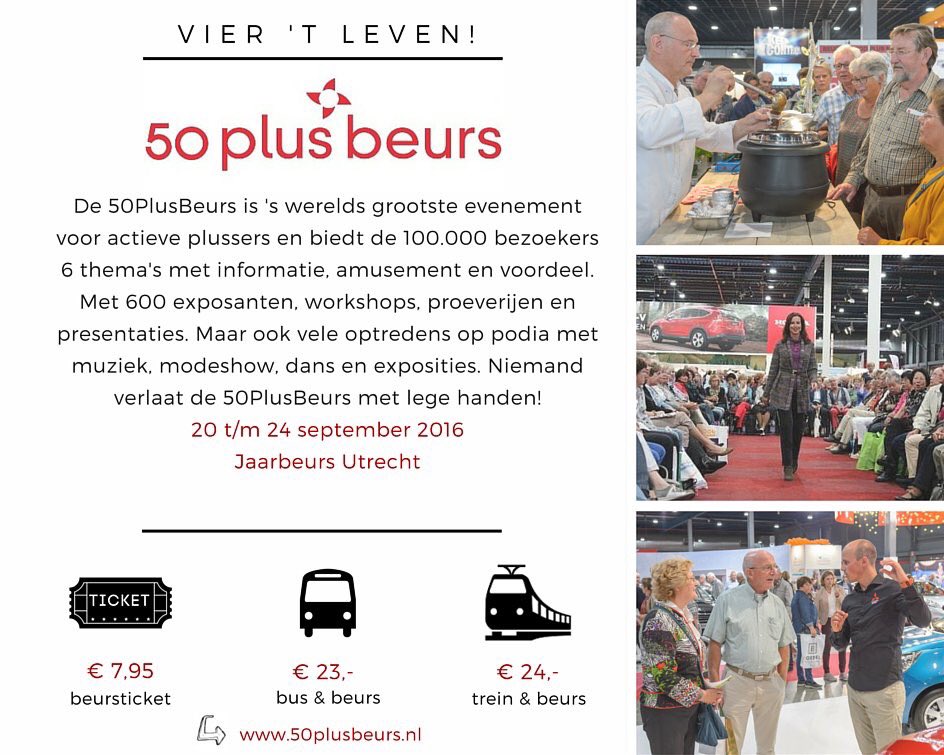 Wij zijn ook aanwezig op <a href="/50PlusBeurs/">50PlusBeurs</a> ! Reserveer je kaarten met korting.