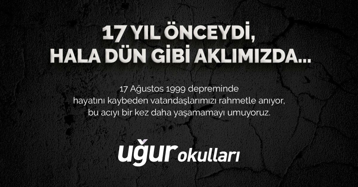 #17Ağustos 1999 Marmara Depremi'nde kaybettiğimiz vatandaşlarımızı rahmetle anıyoruz.