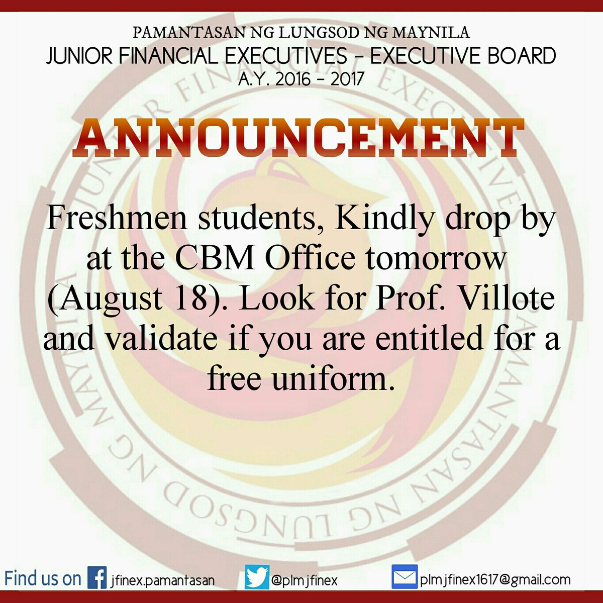 plmjfinex's tweet photo. ATTENTION: FRESHMEN STUDENTS https://t.co/aacyQxIGhy