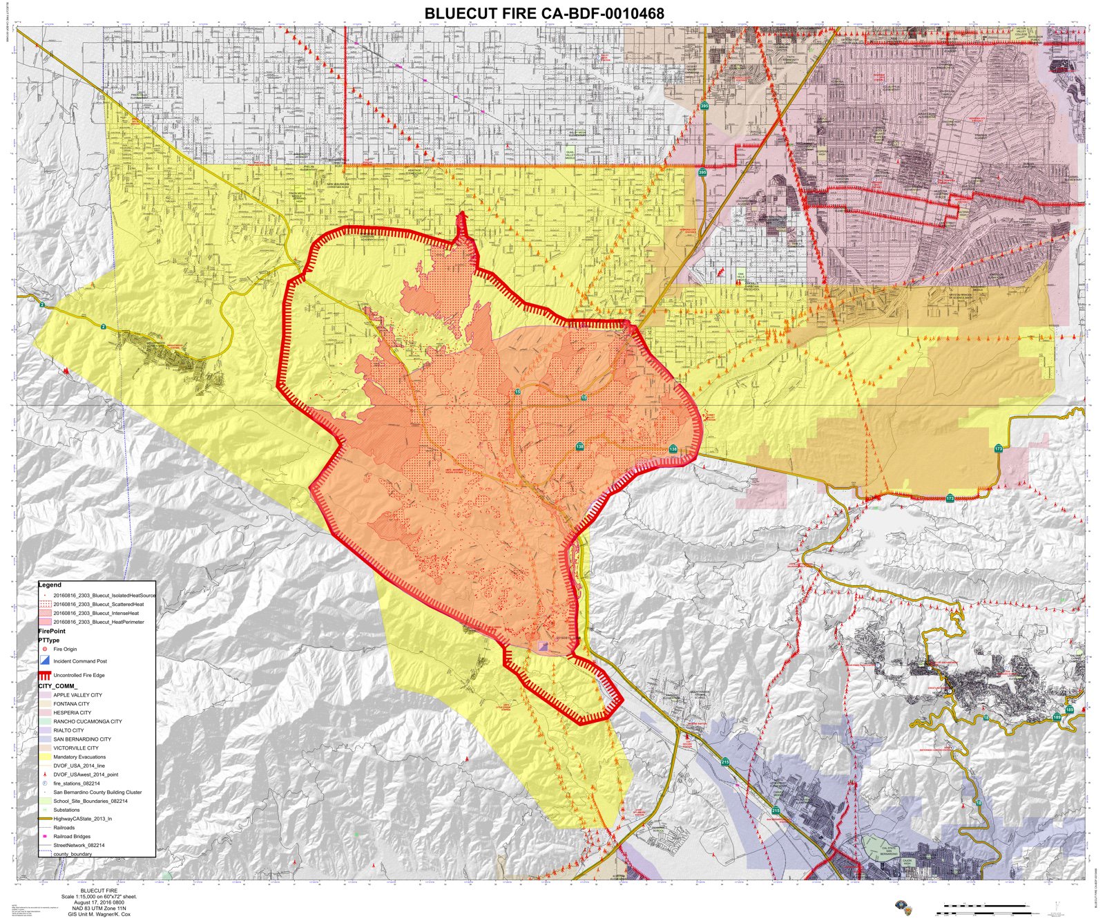 Map Areas burned by Blue Cut fire in San Bernardino County, Calif