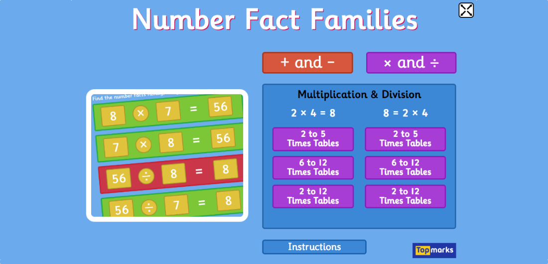 topmarksed's tweet photo. Number Fact Families is our new tablet friendly maths game. Great for inverse operations. https://t.co/2qQAfaRduV https://t.co/VcxZLTfgu1