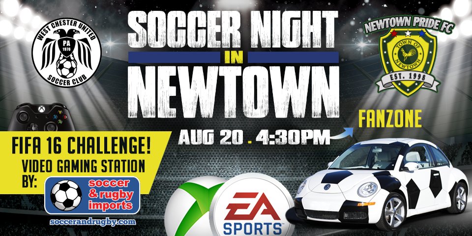soccerballcar's tweet photo. Play FIFA 16 &amp; win prizes by @soccerandrugby!
 
@NewtownPrideFC v @WCUSC ⚽
FANZONE: 4:30PM

https://t.co/GaP6Uf7X5D https://t.co/ED9LbwElyY