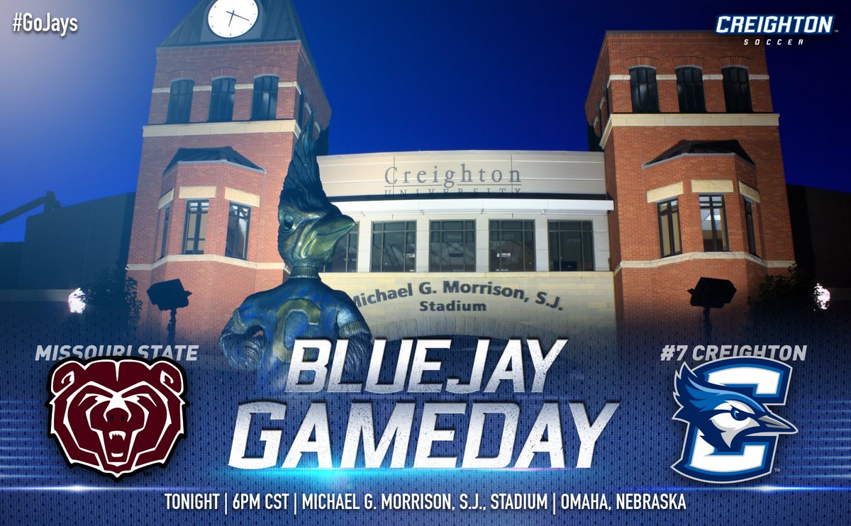 creightonmsoc's tweet photo. GAMEDAY! No. 7 Creighton takes on Missouri State in an exhibition match at Morrison Stadium tonight at 7pm. #GoJays https://t.co/ebN4YMs41c