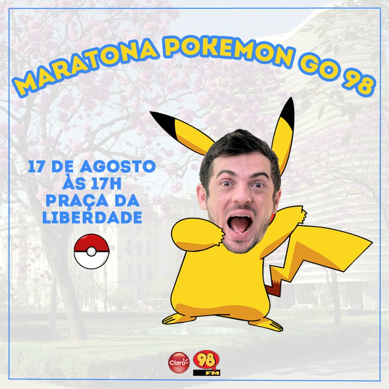 Hj tem #PokemonGoNa98 às 17h na Pça da Liberdade! Mostre o print do Pokémon capturado com a hashtag e ganhe brindes!