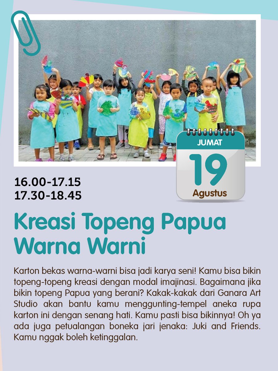 Kakak-kakak dari <a href="/GanaraArtStudio/">Ganara Art Studio</a> akan mengajak mereka berkesenian dgn membuat Topeng Papua Warna Warni nan Lucu 😊