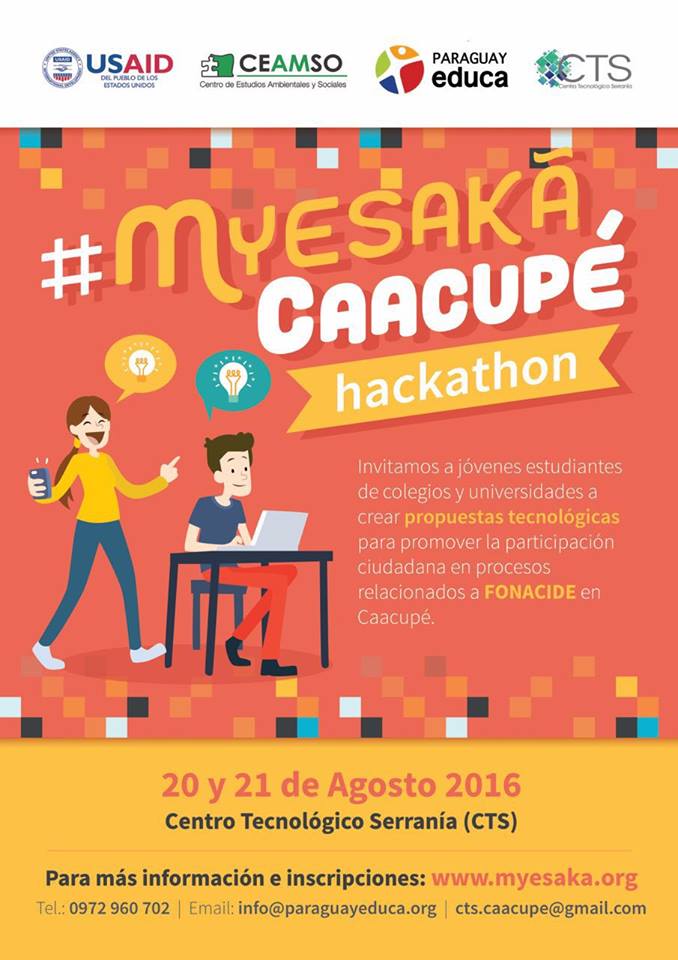 datospy's tweet photo. ¡No te pierdas el hackaton #MyesakaCaacupé! Este sábado 20 y domingo 21 en el Centro Tecnológico Serranía 🙌 https://t.co/3REuFn7Mgn