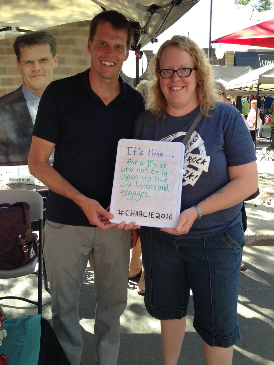 "It's time for a mayor who not only shows up, but who listens and engages" YES! #Charlie2016 #yxe @charlieclarkyxe
