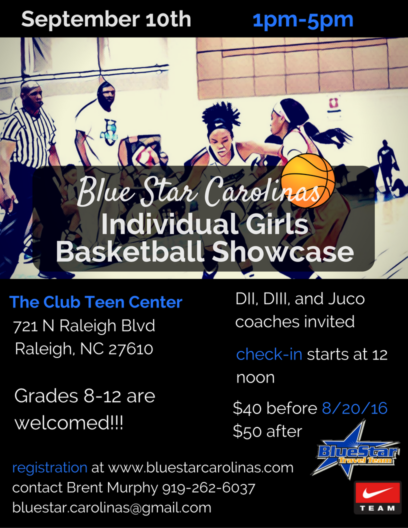 coachmassenburg's tweet photo. @BlueStCarolinas is hosting a D2/D3/Juco individual showcase for girls in grades 8-12 on September 10th in Raleigh https://t.co/1EN4ygiAb8