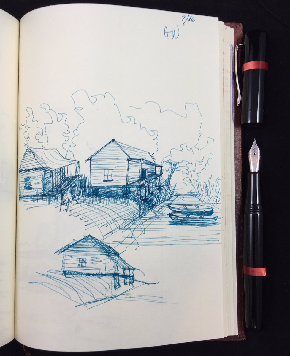 RH90Pens's tweet photo. #art by Gregory @1901FC #model19 #ilcartiglio #sketchbook from @papier_plume #turquoiseink #landscape #house https://t.co/ccrPEYVmp6