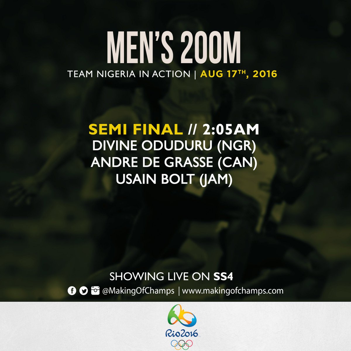 MakingOfChamps's tweet photo. While we rue the #football defeat to #GER let's not forget that there are #NGR athletes in action tonight #Athletics https://t.co/aL9sYNWcMY
