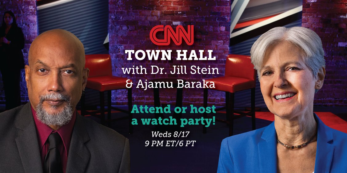 DrJillStein's tweet photo. Ready for CNN's #GreenTownHall w/ #SteinBaraka? 150+ meetups planned: https://t.co/721jKMHLA2 RT if you're watching! https://t.co/sd9Hc9bvJ4