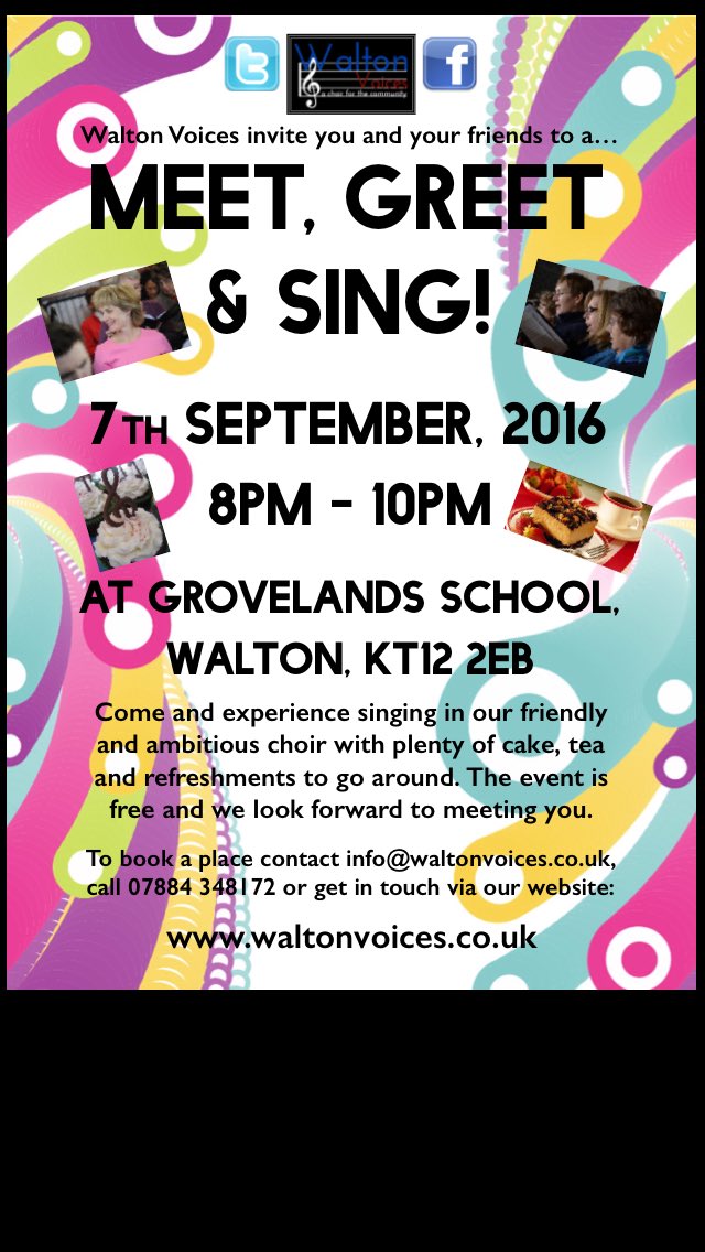 Just 3 weeks til our free 'Come and Sing' event in #Walton. Come and say hello, sing some songs and have some cake!!