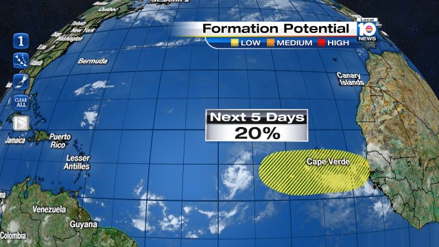Tropical wave off the coast of Africa. 20% chance of development over the next 5 days #tropics https://t.co/vgdZdcUC8z