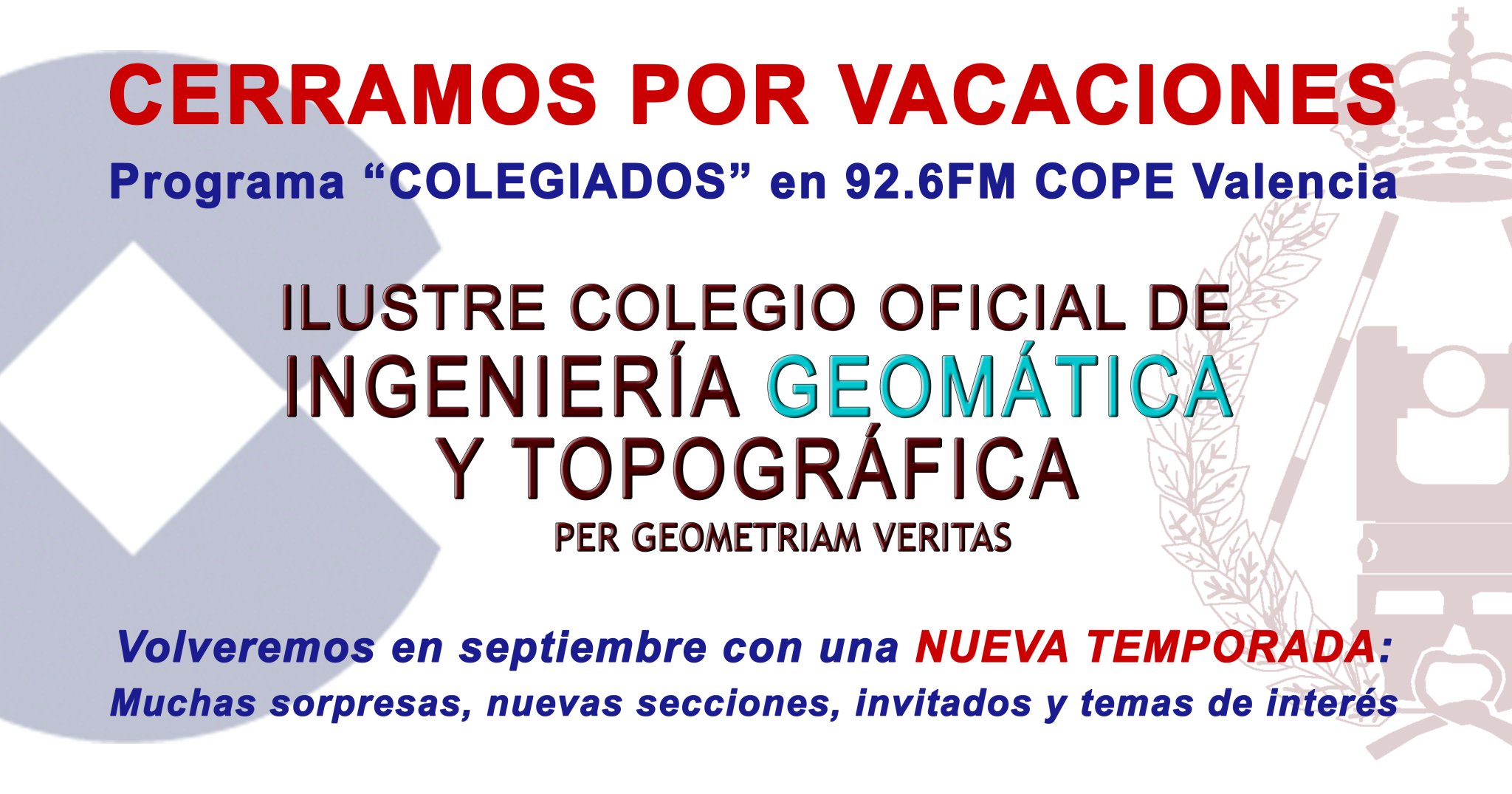 #Sorpresas en #septiembre con #NuevaTemporada #COLEGIADOS @COPEValencia: nuevas secciones, invitados y + #geomatica https://t.co/jrtmcsnPxH