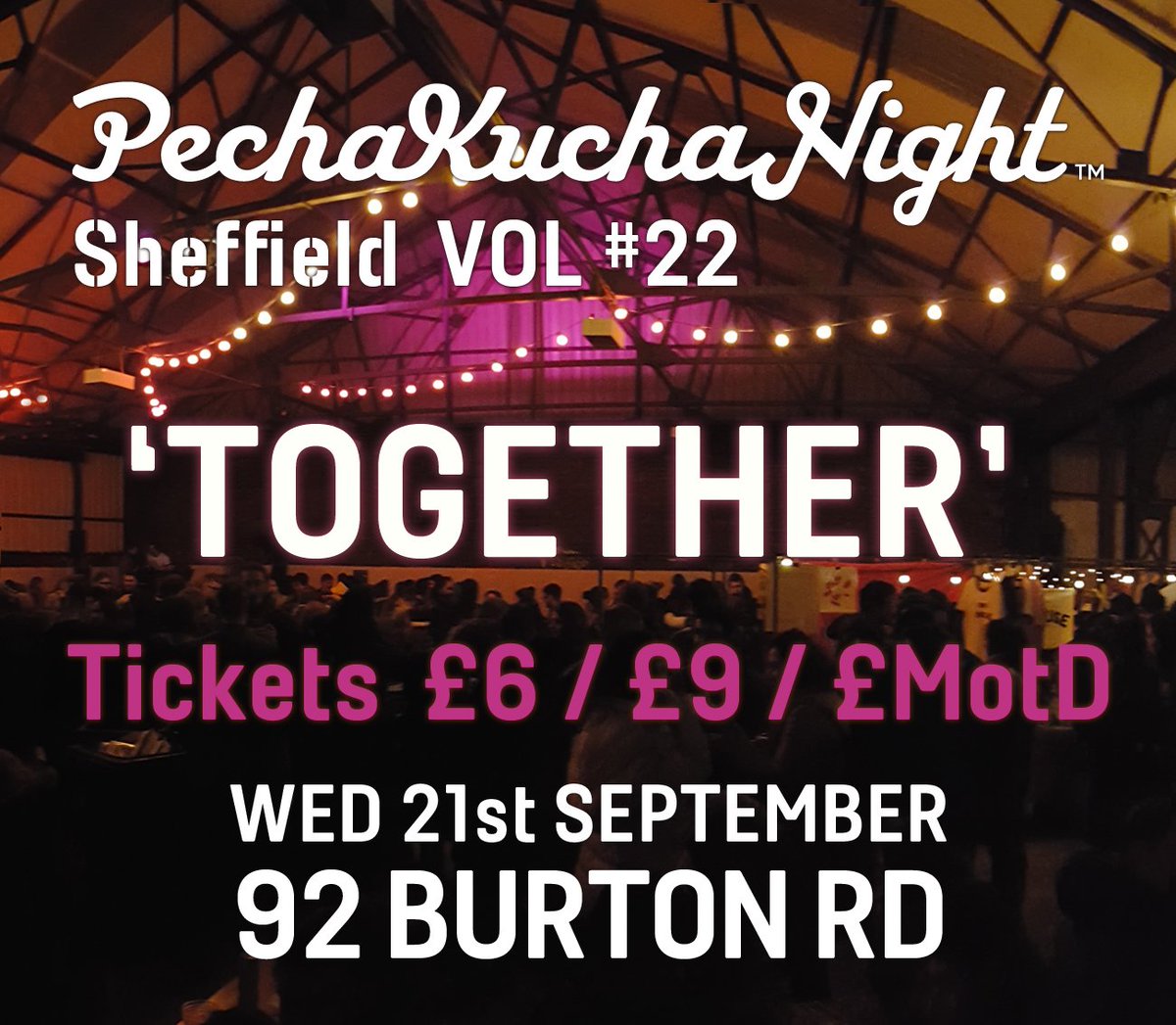 PechaKucha Sheffield (@pknsheff) on Twitter photo 5weeks to Vol#22 - 'Together'​, Wed 21st Sept @92BurtonRd / <a href="/peddlerMKT/">Peddler Market</a>...tickets out now pechakuchasheffield.com/get-tickets/ 5weeks to Vol#22 - 'Together'​, Wed 21st Sept @92BurtonRd / <a href="/peddlerMKT/">Peddler Market</a>...tickets out now pechakuchasheffield.com/get-tickets/