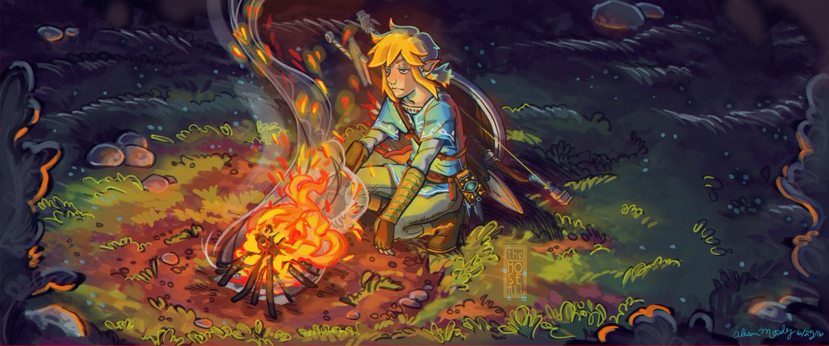 TheMoseali's tweet photo. A tired Link taking a rest by the fire. https://t.co/UNMOLLMtVe