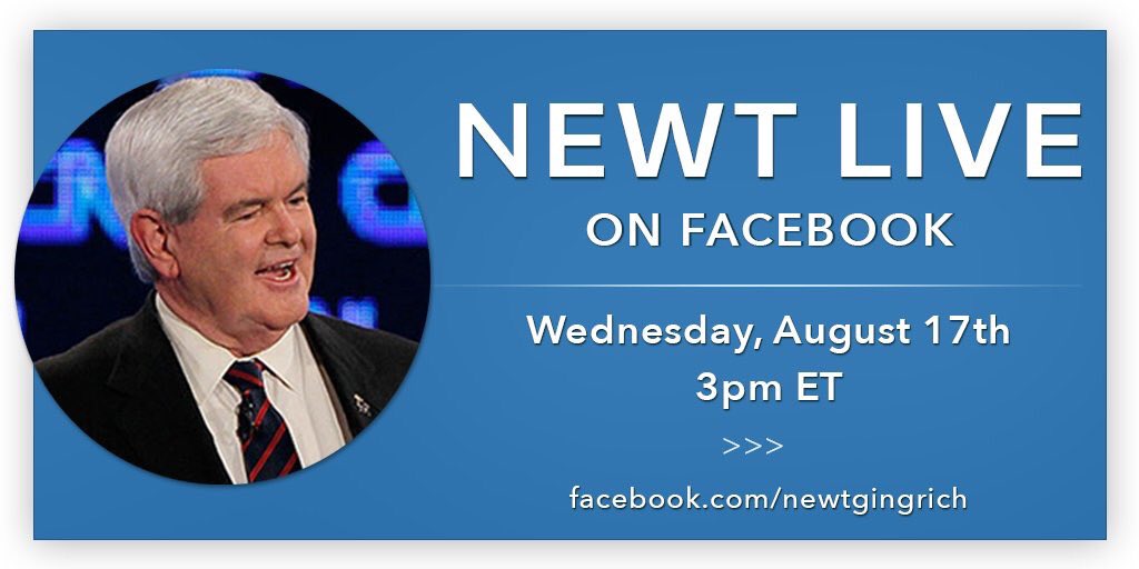 DanScavino's tweet photo. Join @NewtGingrich- LIVE @ 3pET to discuss @realDonaldTrump's historic speeches. Submit q's: https://t.co/B4oPJLuPRG https://t.co/6mojuYR0YL