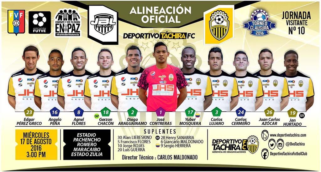 QuirozAnderson's tweet image. 11 titular del @DvoTachira ante JBL Zulia. #CLA2016 🇻🇪⚽️