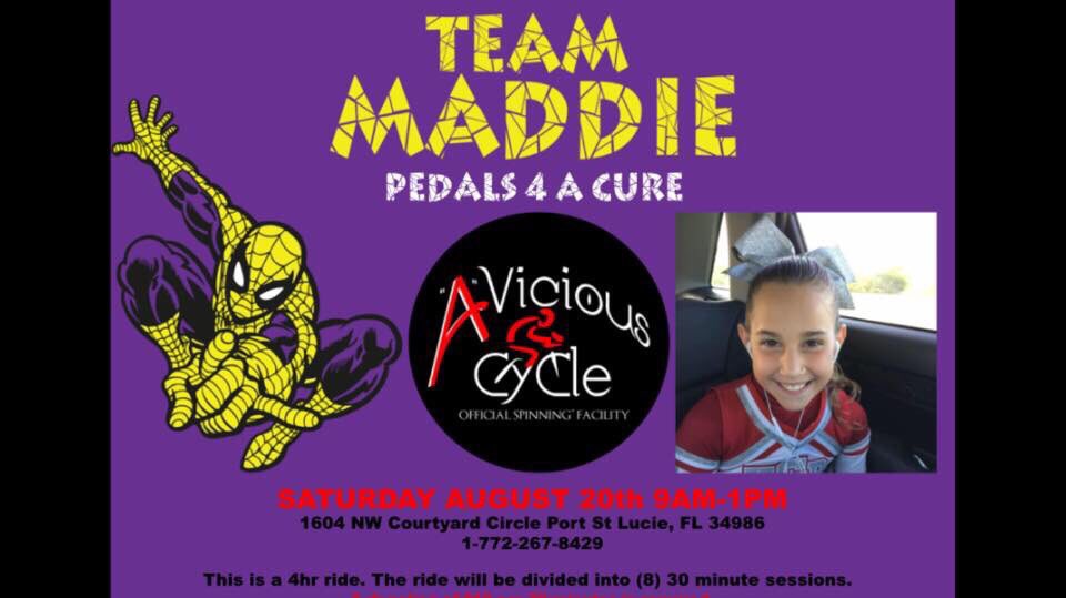 OfficialMFF06's tweet photo. TEAM MADDIE PEDALS 4 A CURE, Come on out & support #maddiesfight this Sat Aug 20th, 9am-1pm. TYSM #aviciouscycle
💜💛 https://t.co/wJlLGOz3dG