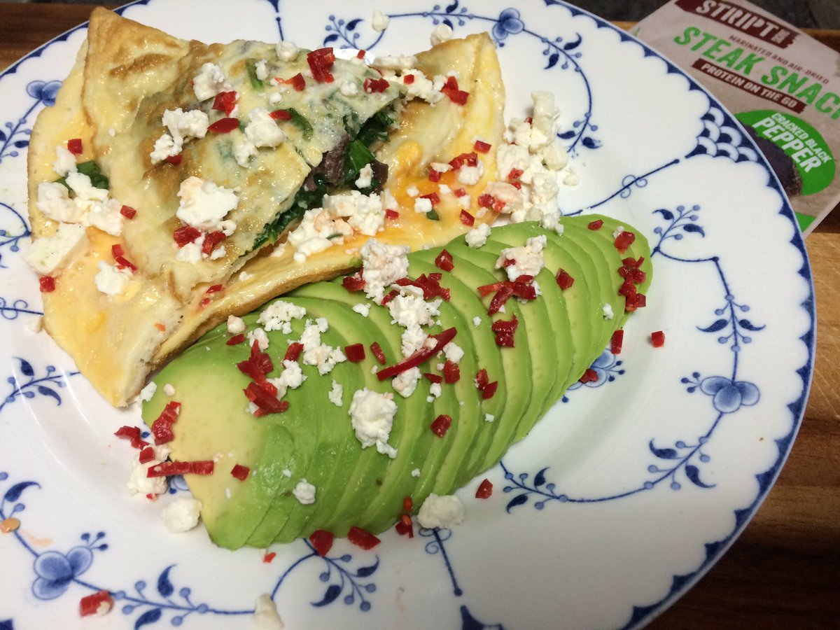 paulie_chef's tweet photo. @StriptSnacks Bosh! Billtong and spinach omelette, avocado, feta and chilli!
#billtong #Striptsnacks https://t.co/9op9TJq9mt