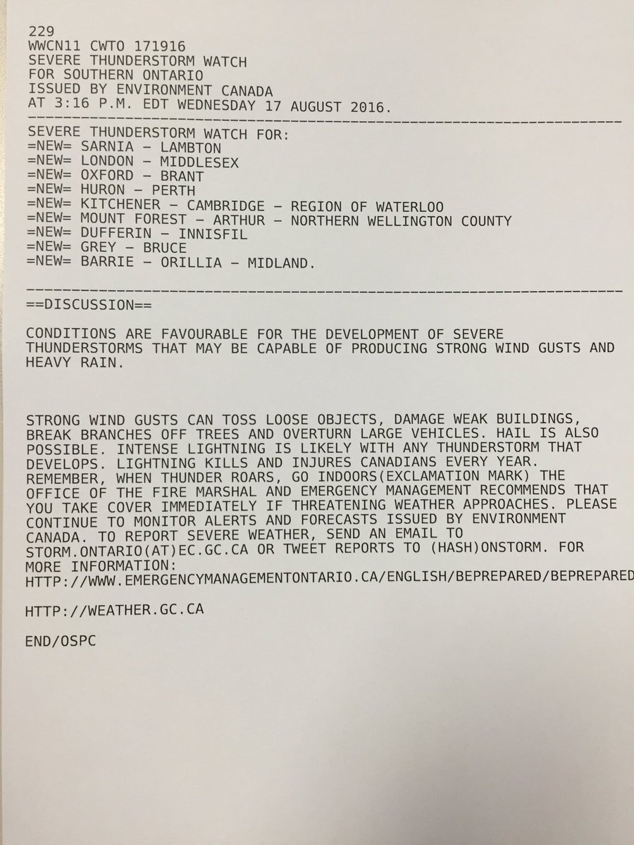 Severe Thunderstorm Ontario Severe Thunderstorm Watch Southern