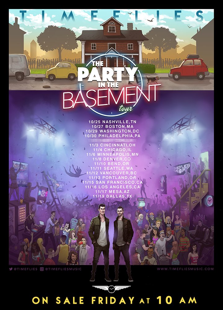 Timeflies's tweet photo. we’ve got some dope shit planned for #partyinthebasement tour. 
come get weird with us. https://t.co/t2rAE9KPVP