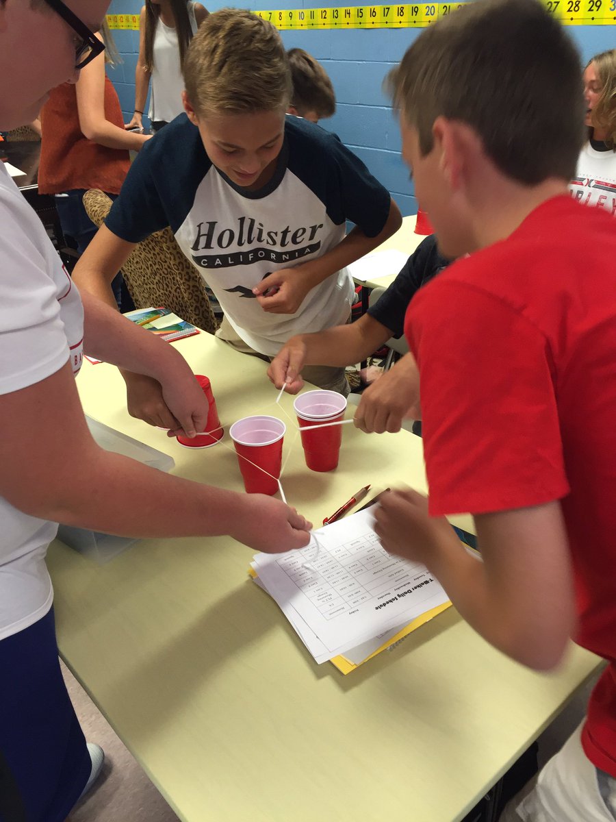 MsHarshbarger's tweet photo. Some of my awesome homeroom students working collaboratively on a cup-stacking challenge! They crushed it #Boone2020 https://t.co/RwUt8hE3vq