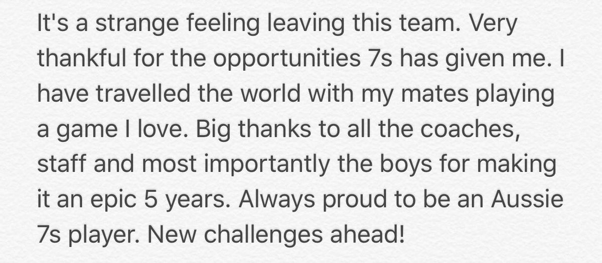 Thanks for all the messages I've received. Sad to leave the 7s family but I'm excited for what's to come!