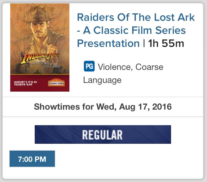 Tonight 7pm @CineplexMovies #ClassicFilmSeries showing Raiders of the Lost Ark @NanaimoNorthTC  #Nanaimo