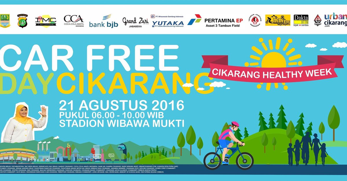 Ikuti jalan sehat &amp; sepeda santai CFD Cikarang 21 Ags di Stadion Wibawa Mukti. Daftar: Rusty 081288648402 gratis!