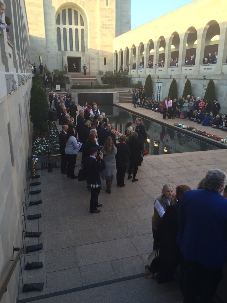 Sullivan_Mark13's tweet photo. The family of Lieutenant Gordon Sharp preparing for the Last Post ceremony @AWMemorial . #LongTan https://t.co/XeXKFqYBNO