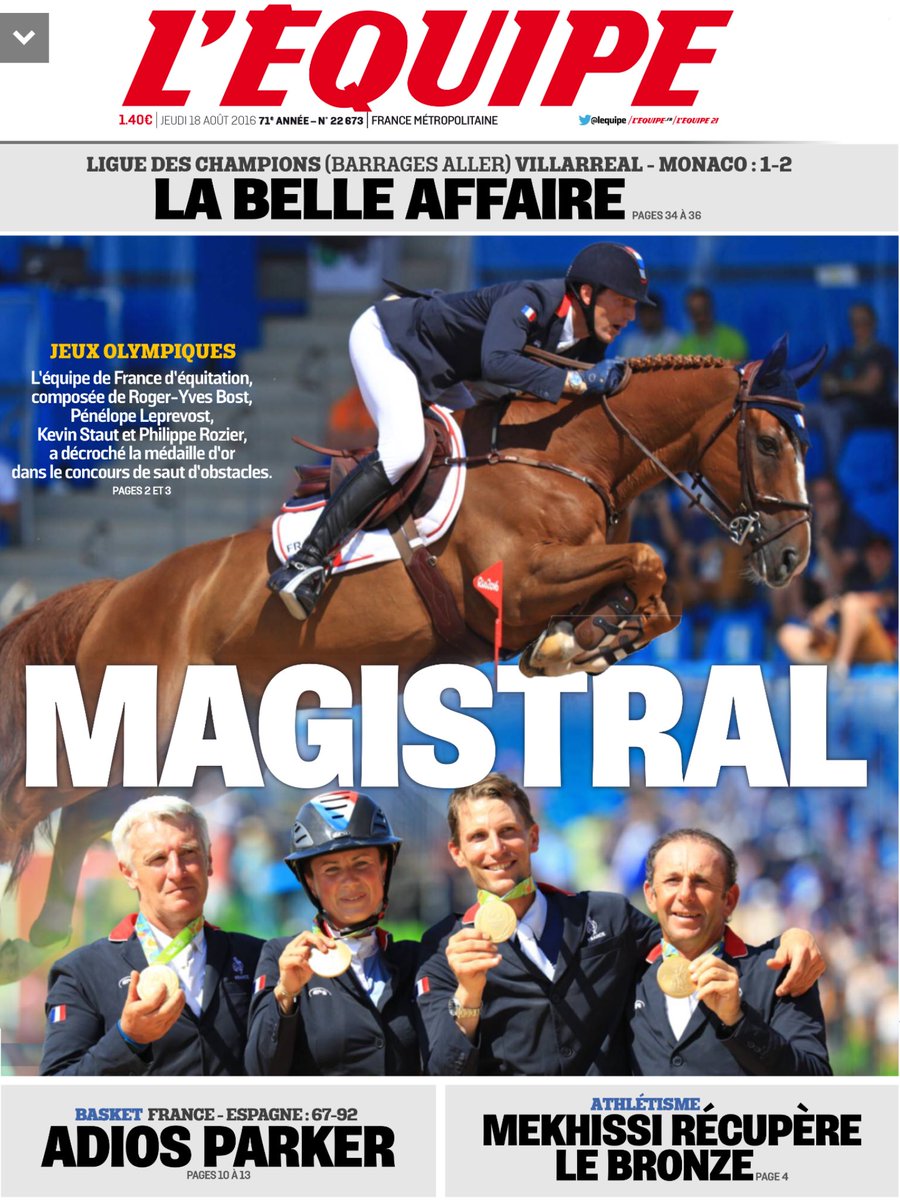 PhilippeGenin's tweet photo. ▶️Très bel hommage @lequipe équipe de France de jumping @Rio2016_en @CyrilLinette https://t.co/IeFi7idqms