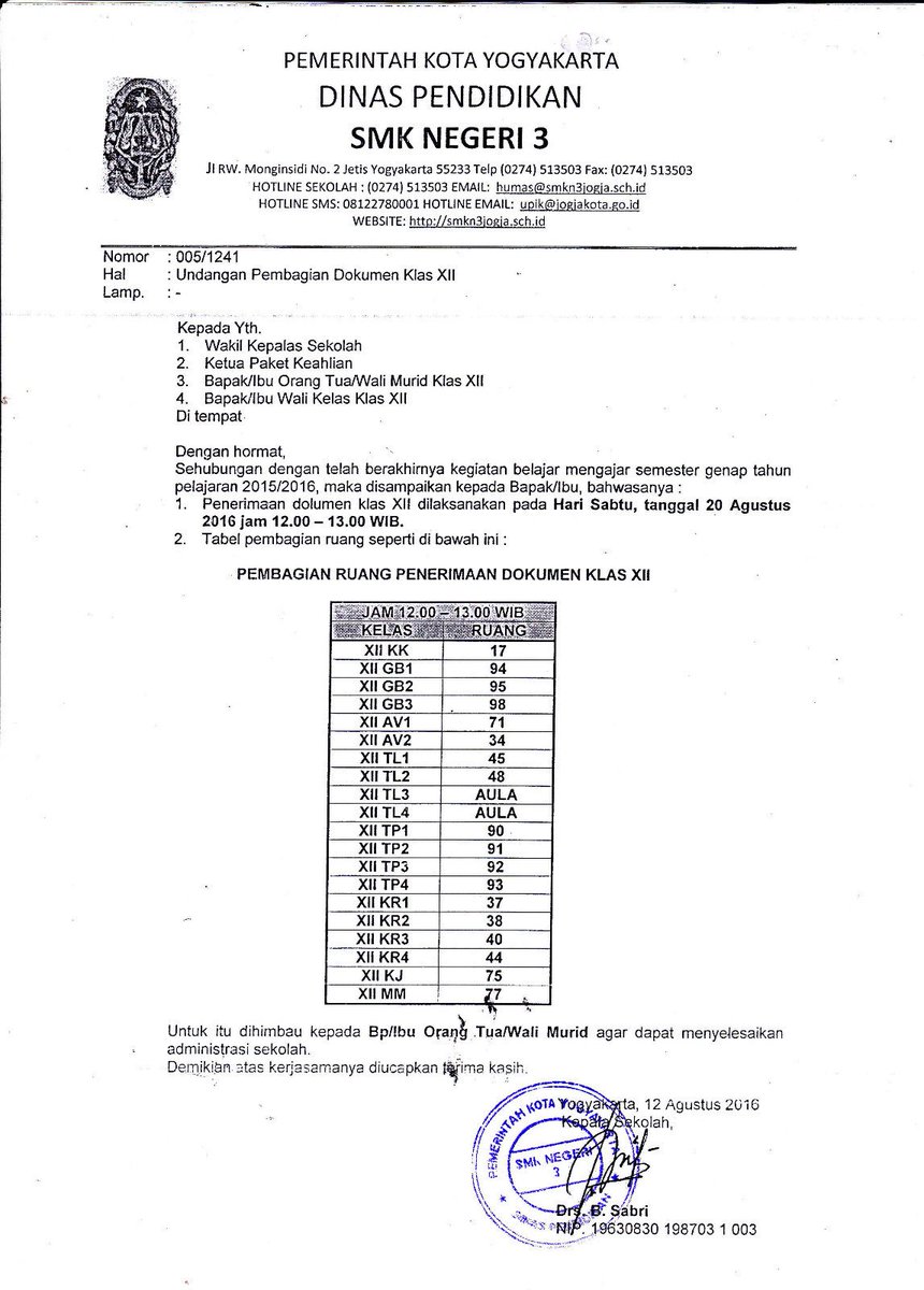 Pengumuman Pembagian Dokumen Lulusan Th 2016 (Ijazah dll.). Sabtu,20-08-2016, Pkl 12.00-13.00 WIB.