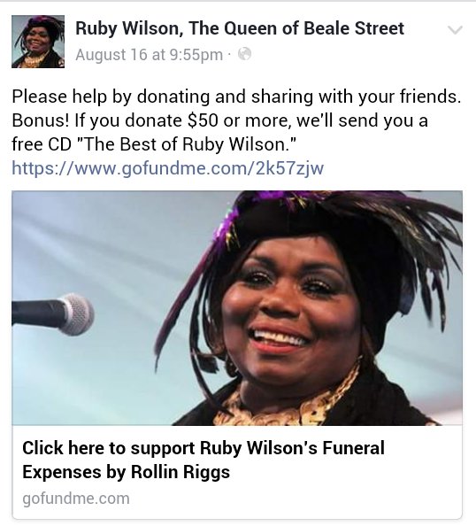 MsRubyWilsonQOB's tweet image. #RIPMsRubyWilson Queen of @BealeStreetMemphis at her benefit concert she expressed she fought to live just for you.