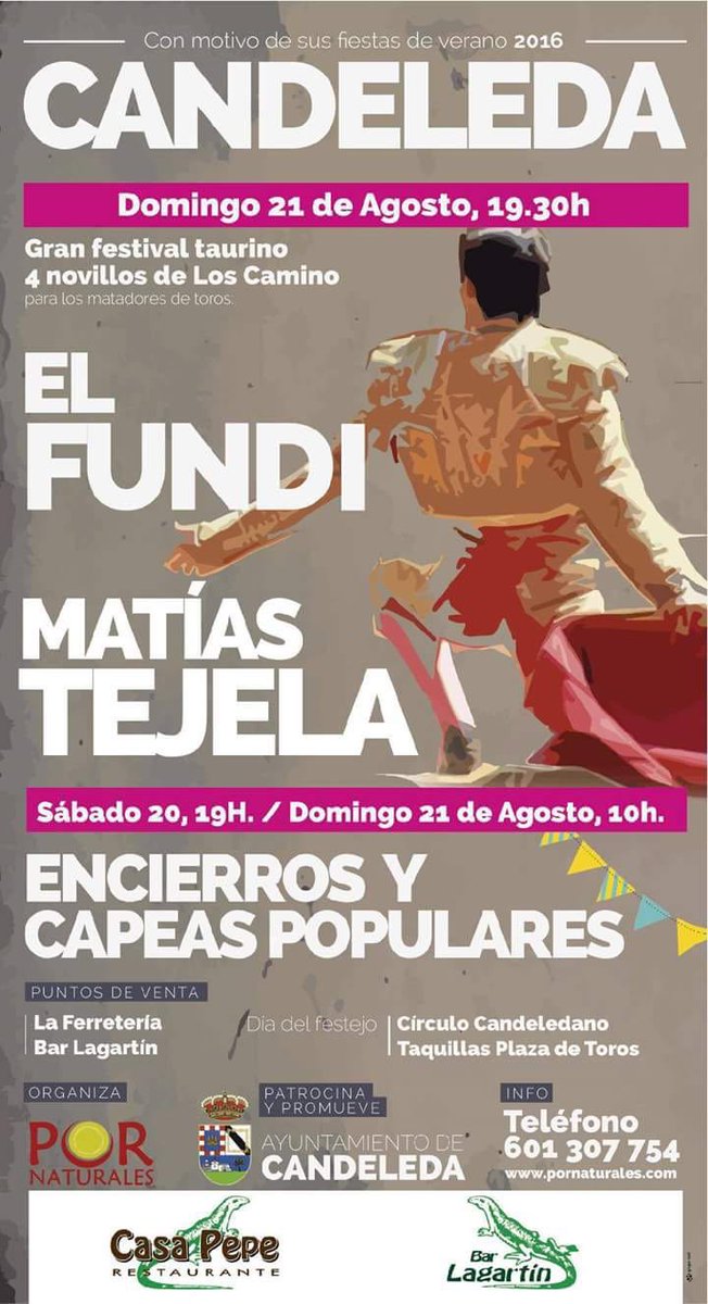 El Fundi y Matías Tejeda serán los protagonistas del Festival Taurino de Candeleda #Avila bit.ly/2beT1R2