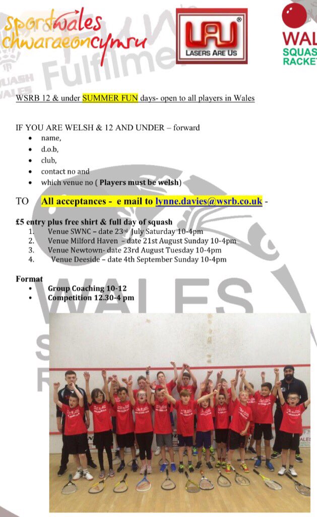 ๐ด๓ ง๓ ข๓ ท๓ ฌ๓ ณ๓ ฟ SQUASH WALES (@sqwales) on Twitter photo <a href="/Summer/">summer</a> 1 day FUN series for 12 & Under - racket skills & Fun - next DAY - 21st Aug Milford Haven- 10-4pm ๐๐ <a href="/Summer/">summer</a> 1 day FUN series for 12 & Under - racket skills & Fun - next DAY - 21st Aug Milford Haven- 10-4pm ๐๐