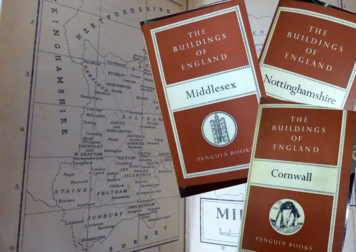 TheLondonLib's tweet image. N Pevsner died #onthisday 1983. His epic #BuildingsofEngland began 1951 w/ thse 1st ed's; CV Wedgwood gave us Mddsx!