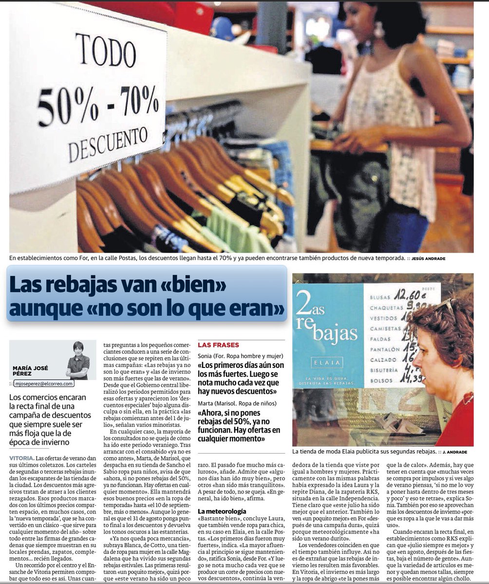 gasteizon's tweet photo. Y en agosto el #comeciolocal aún tiene #rebajas vía @elcorreo_alava Últimas oportunidades #calidad #vitoriagasteiz https://t.co/2HCXY9vBdL