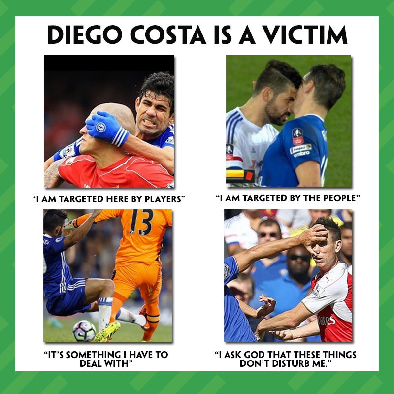 paddypower's tweet image. Diego Costa believes he is a victim in the Premier League and is targeted by other players...#PrayForDiego